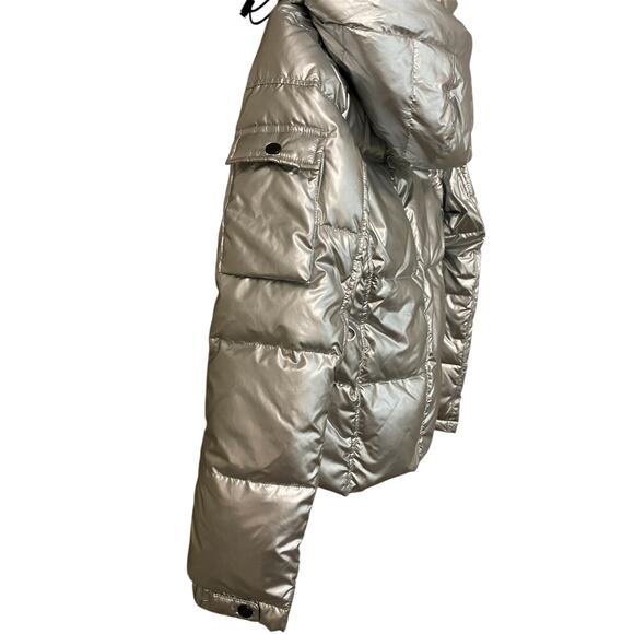 S13 Women Kylie Metallic Down Filled Coat Small Silver Gray Hooded Winter Jacket - Picture 12 of 14